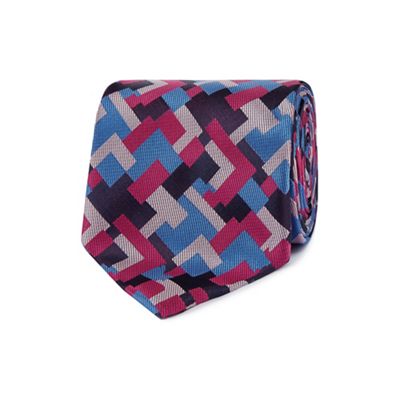 Pink Tetris print silk tie